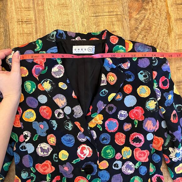 VTG Gres Blazer Women's XS S Black Jacquard Abstract Floral Unique Artsy Artwear - Picture 15 of 16